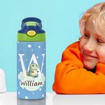 Personalisierte Isolierte Waldtier Kinder Trinkflasche 350ml mit Initiale Namen Silikonstrohhalm Geburtstag Schulanfang Geschenk für Jungen Mädchen