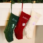 Personalised Embroidery Paw Print Fish Bone Knitted Christmas Stocking with Name Holiday Tree Fireplace Decor Pet Party Gift for Family Pet Lovers
