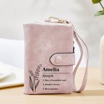 Personalized Portable Birth Flower Name Definition Leather Tri-Folded Wallet with Name Birthday Mother's Day Bachelorette Gift for Women Girls