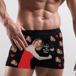 Calzoncillos bóxer personalizados con la foto de mi cara lamiéndola, labios rojos y corazón de amor Ropa interior masculina Divertido regalo de San Valentín para él