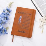 Personalized God Says I Am Affirmation A5 Vegan Leather Prayer Journal Notebook with Birth Flower and Name Date Baptism Birthday Gift for Women