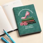 Personalized Pink Rose High Heels Sorority Green Leather Journal Notebook with Text 100 Sheets Graduation Gift for Sisters Friends