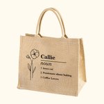 Ligne personnalisée Nom de naissance Fleur Définition Réutilisable Grand sac en toile de jute avec texte Mariage Fête Fête de mariage Anniversaire Cadeau pour femmes