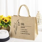 Ligne personnalisée Nom de naissance Fleur Définition Réutilisable Grand sac en toile de jute avec texte Mariage Fête Fête de mariage Anniversaire Cadeau pour femmes