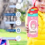 Personalized Initial Cute Forest Animal 12oz Kid Insulated Name Water Bottle with Handle and Silicone Straw Birthday Back To School Gift for Boy Girl