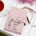 Personalized Portable Birth Flower Name Definition Leather Tri-Folded Wallet with Name Birthday Mother's Day Bachelorette Gift for Women Girls