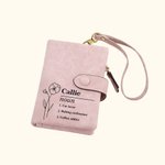 Personalized Portable Birth Flower Name Definition Leather Tri-Folded Wallet with Name Birthday Mother's Day Bachelorette Gift for Women Girls