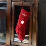 Personalised Embroidery Paw Print Fish Bone Knitted Christmas Stocking with Name Holiday Tree Fireplace Decor Pet Party Gift for Family Pet Lovers