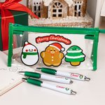Personalised Santa Reindeer Christmas Theme Clear Pen Case and 3 pcs Name Ballpoint Pens Set School Stationery Christmas Gift for Kids Students
