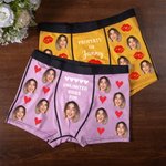 Calzoncillos bóxer personalizados con la foto de mi cara lamiéndola, labios rojos y corazón de amor Ropa interior masculina Divertido regalo de San Valentín para él