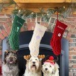 Personalised Embroidery Paw Print Fish Bone Knitted Christmas Stocking with Name Holiday Tree Fireplace Decor Pet Party Gift for Family Pet Lovers