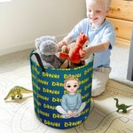 Personalized Gradient Cartoon Boy Large Toy Laundry Basket with Dinosaur Name and Handle Waterproof Nursery Decoration Housewarming Gift for Boys