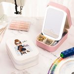Personalised Tailor Designer Cartoon Character Leather Jewellery Box with Name and Changing Color LED Makeup Mirror Birthday Gift for Family Friends