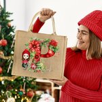 Personalizzato Holly floreale iniziale personaggio cartone animato grande borsa di iuta con nome Natale festa regalo per la famiglia bambini