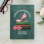 Personalized Pink Rose High Heels Sorority Green Leather Journal Notebook with Text 100 Sheets Graduation Gift for Sisters Friends