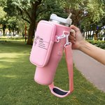 Personalised Birth Flower Water Bottle Carrier Bag with Name Definition and Pouch Cup Accessories for 40oz Stanley Birthday Gift for Women