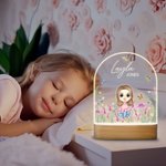 Veilleuse LED personnalisée en forme de dessin d'enfant et de fleur avec base en bois et nom Cadeau d'anniversaire de Noël pour filles et garçons