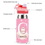 Personalized Initial Cute Forest Animal 12oz Kid Insulated Name Water Bottle with Handle and Silicone Straw Birthday Back To School Gift for Boy Girl