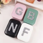Personalized Glitter Rhinestone Letter Leather Travel Jewellery Box with Adjustable LED Makeup Mirror Birthday Bridesmaid Gift for Women