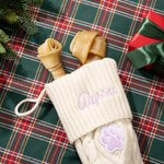 Personalised Embroidery Paw Print Fish Bone Knitted Christmas Stocking with Name Holiday Tree Fireplace Decor Pet Party Gift for Family Pet Lovers
