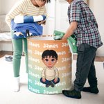 Personalized Gradient Cartoon Boy Large Toy Laundry Basket with Dinosaur Name and Handle Waterproof Nursery Decoration Housewarming Gift for Boys