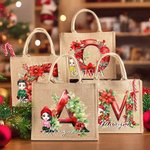 Personalizzato Holly floreale iniziale personaggio cartone animato grande borsa di iuta con nome Natale festa regalo per la famiglia bambini