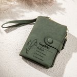 Personalized Portable Birth Flower Name Definition Leather Tri-Folded Wallet with Name Birthday Mother's Day Bachelorette Gift for Women Girls