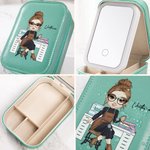 Personalised Tailor Designer Cartoon Character Leather Jewellery Box with Name and Changing Color LED Makeup Mirror Birthday Gift for Family Friends