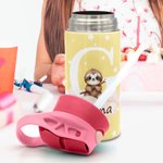 Personalisierte Isolierte Waldtier Kinder Trinkflasche 350ml mit Initiale Namen Silikonstrohhalm Geburtstag Schulanfang Geschenk für Jungen Mädchen