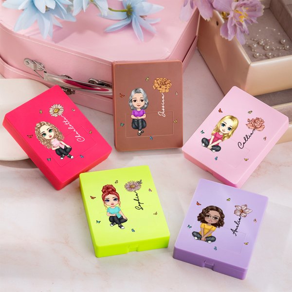 Personalized Birth Flower Name Cartoon 5 Pcs Makeup Brush Set with Travel Storage Box Birthday Bridesmaid Gift for Women Girls