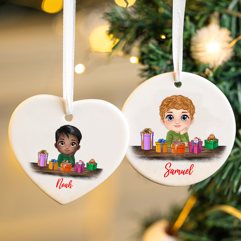 Personalizzato Carino Cartoon Renna Elfo Ragazza Ragazzo Ricezione Scatola Regalo Natale Ceramica Ornamento con Nome Albero Decorazione Vacanze Regalo