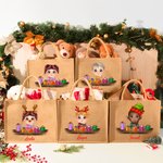 Personalized Cute Cartoon Reindeer Elf Girl Boy Receiving Gift Box Jute Tote Bag with Name Christmas Party Birthday Gift for Kids