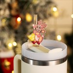 Personalisierte Weihnachtsmann Elch Foto Stroh Topper Zubehör für Stanley Tumbler Cup Party Favorit Weihnachtsgeschenk für Familie Freund
