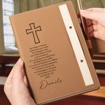 Cahier et stylo en cuir A5 avec prénom, croix gravée, prière du Seigneur, cadeau de Noël pour chrétien