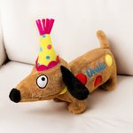 Personalized Birthday Hat Polka Dots Dachshund Dog Doll Toy with Name Home Decor Birthday Party Gift for Dog Lover