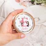 Personalized Birth Flower Cartoon Character Pocket Makeup Mirror with Name and Initial Birthday Bridesmaid Gift for Women Girls