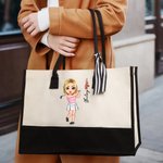 Personalisierte Golf Cartoon-Figur Canvas Tragetasche mit Namen Geburtsblume Große Kapazität Geburtstag Geschenk für Golfliebhaber Damen