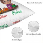 Gepersonaliseerde schattige cartoon rendier Elf meisje jongen ontvangen geschenkdoos boog gooi kussenhoes met naam Home Decor kerstcadeau voor familie