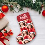 Personalised Santa Hat Face Photo Christmas Stocking with Name Fireplace Tree Hanging Festival Decor Gift for Family Pet Lovers