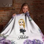 Personalized Birth Flower Cartoon Character Soft Blanket with Name Home Decor Birthday Christmas Gift for Family Friends