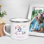 Personalizada Multicolor Arco Iris Fantasía Unicornio 12oz Esmalte Taza con Nombre Regalo de Cumpleaños para Niños Familia
