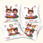 Gepersonaliseerde schattige cartoon rendier Elf meisje jongen ontvangen geschenkdoos boog gooi kussenhoes met naam Home Decor kerstcadeau voor familie
