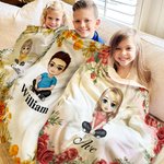 Personalized Birth Flower Cartoon Character Soft Blanket with Name Home Decor Birthday Christmas Gift for Family Friends