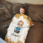 Personalized Birth Flower Cartoon Character Soft Blanket with Name Home Decor Birthday Christmas Gift for Family Friends