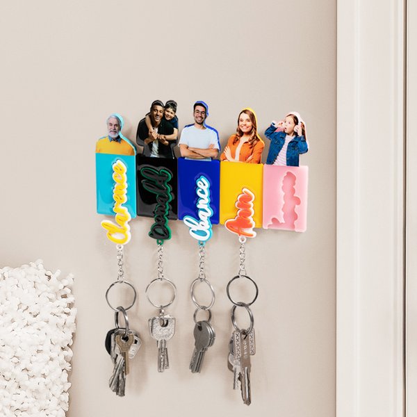 Personalised Acrylic Name Keychain with Photo Wall Key Holder Set House Decor Birthday Housewarming Gift for Family Friend