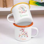 Personalizada Multicolor Arco Iris Fantasía Unicornio 12oz Esmalte Taza con Nombre Regalo de Cumpleaños para Niños Familia
