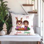 Gepersonaliseerde schattige cartoon rendier Elf meisje jongen ontvangen geschenkdoos boog gooi kussenhoes met naam Home Decor kerstcadeau voor familie
