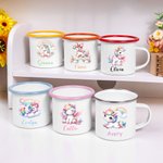 Personalizada Multicolor Arco Iris Fantasía Unicornio 12oz Esmalte Taza con Nombre Regalo de Cumpleaños para Niños Familia