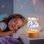 Personalised Rainbow Floral Fantasy Unicorn LED Night Light with Wooden Base and Name Nursery Kid Room Decor Birthday Baby Shower Gift for Girls