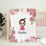 Personalized Birth Flower Cartoon Character Soft Blanket with Name Home Decor Birthday Christmas Gift for Family Friends